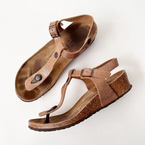 Papillio Birkenstock Ashley Sandals Size 7 Metallic Snakeskin Wedge Thongs